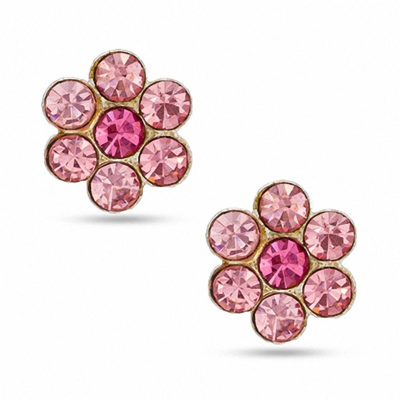 Main Image 1 of Child's Lavender Crystal Flower Stud Earrings in Sterling Silver