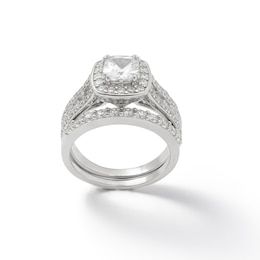 7mm Cubic Zirconia Frame Engagement Ring in Sterling Silver