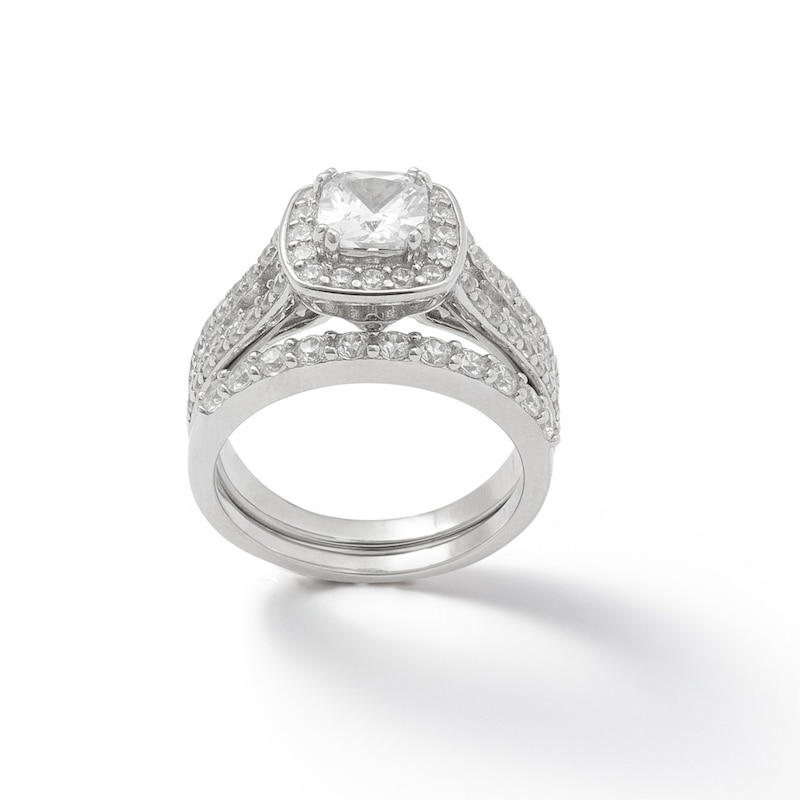7mm Cubic Zirconia Frame Engagement Ring in Sterling Silver