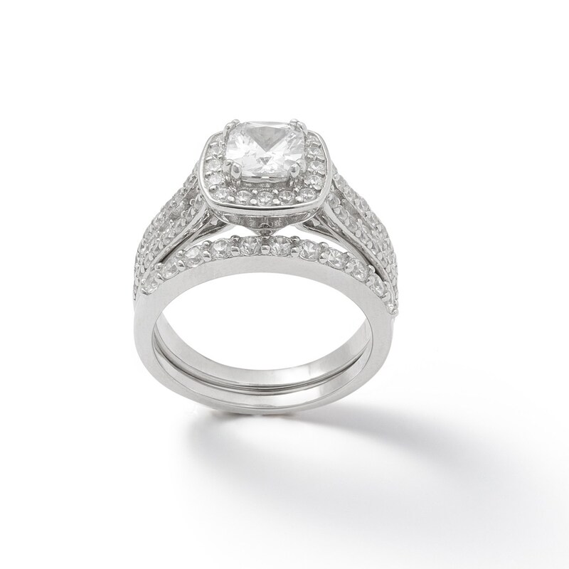 Solid Sterling Silver 7mm Cushion CZ Frame Bridal Set