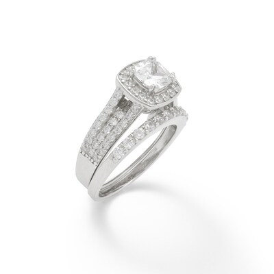 Solid Sterling Silver 7mm Cushion CZ Frame Bridal Set