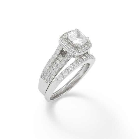Solid Sterling Silver 7mm Cushion CZ Frame Bridal Set