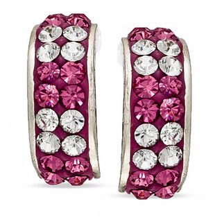 Child's Pink and White Crystal Double Row Hoop Earrings in Sterling Silver