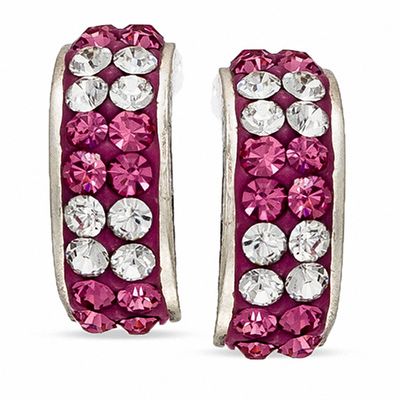 Child's Pink and White Crystal Double Row Hoop Earrings in Sterling Silver