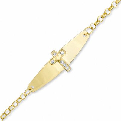 Child's Cubic Zirconia Cross ID Bracelet in 10K Gold - 5"