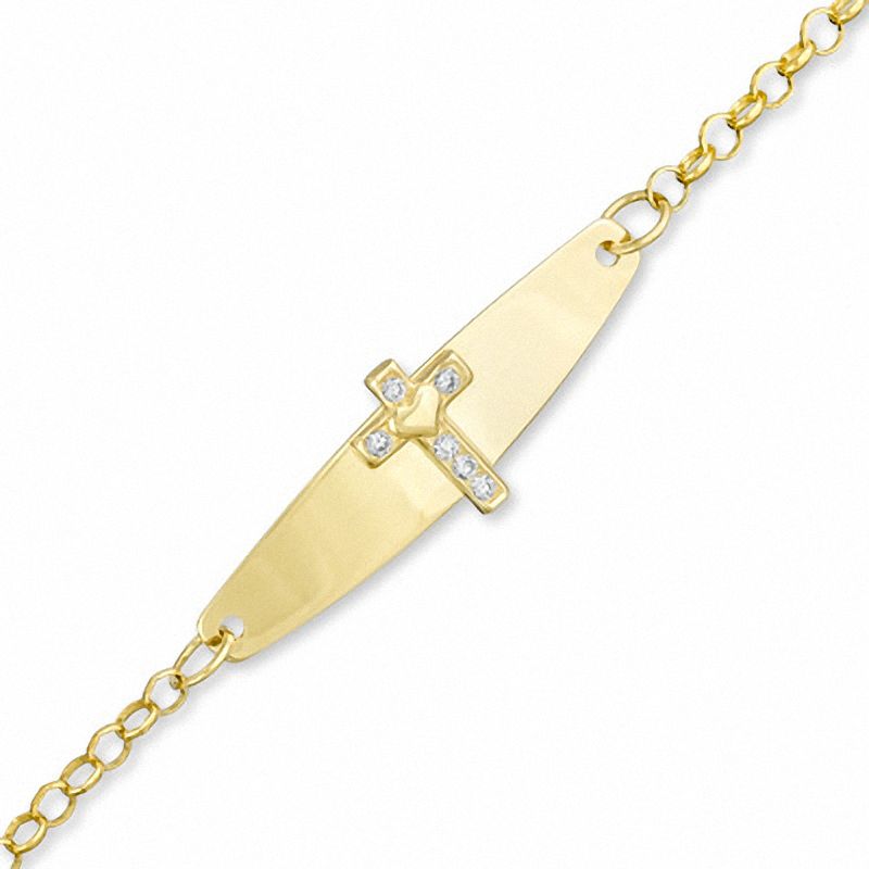 Child's Cubic Zirconia Cross ID Bracelet in 10K Gold - 5"