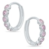 Pink Cubic Zirconia Five Stone Hoop Earrings in Sterling Silver