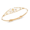 Thumbnail Image 1 of Child's Heart-Shaped Mother-of-Pearl with Cross Adjustable Bangle in 14K Gold Fill - 5.25"