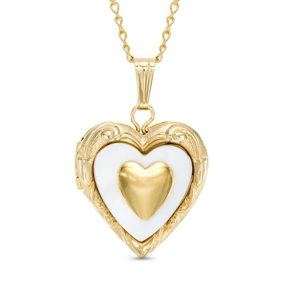 Child's Mother-of-Pearl Heart Locket Pendant in 14K Gold Fill - 15"