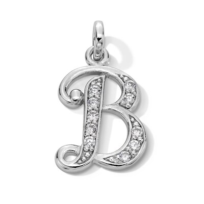 Cubic Zirconia Calligraphy Initial "B" Charm in Sterling Silver