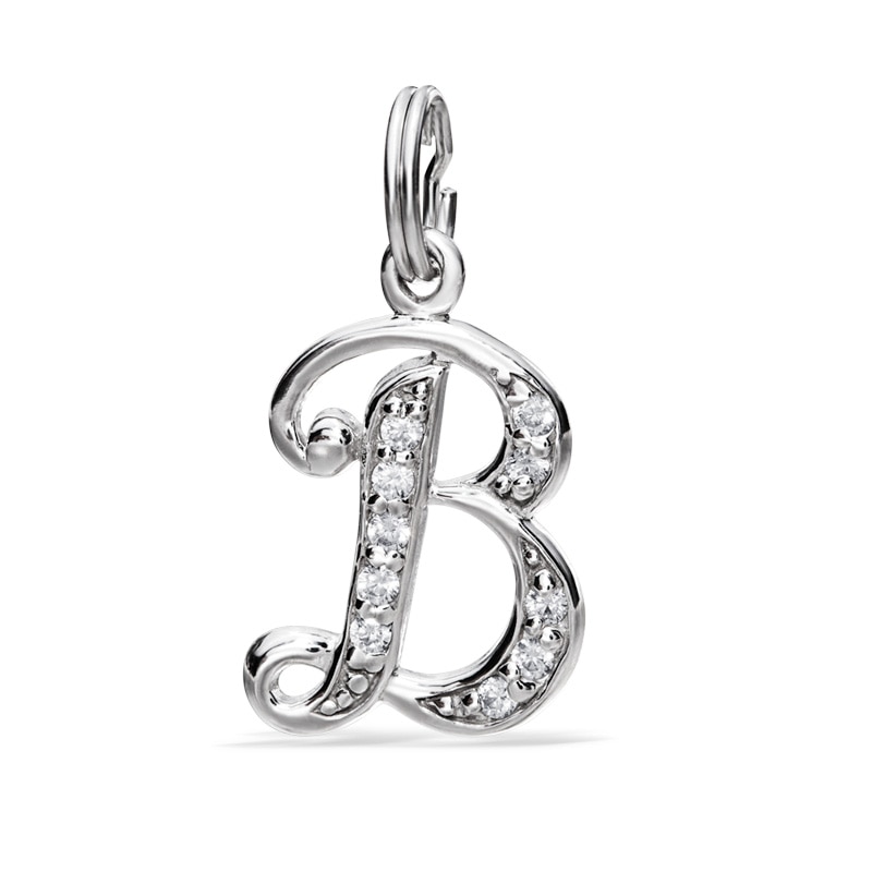 Cubic Zirconia Calligraphy Initial "B" Bracelet Charm in Sterling Silver