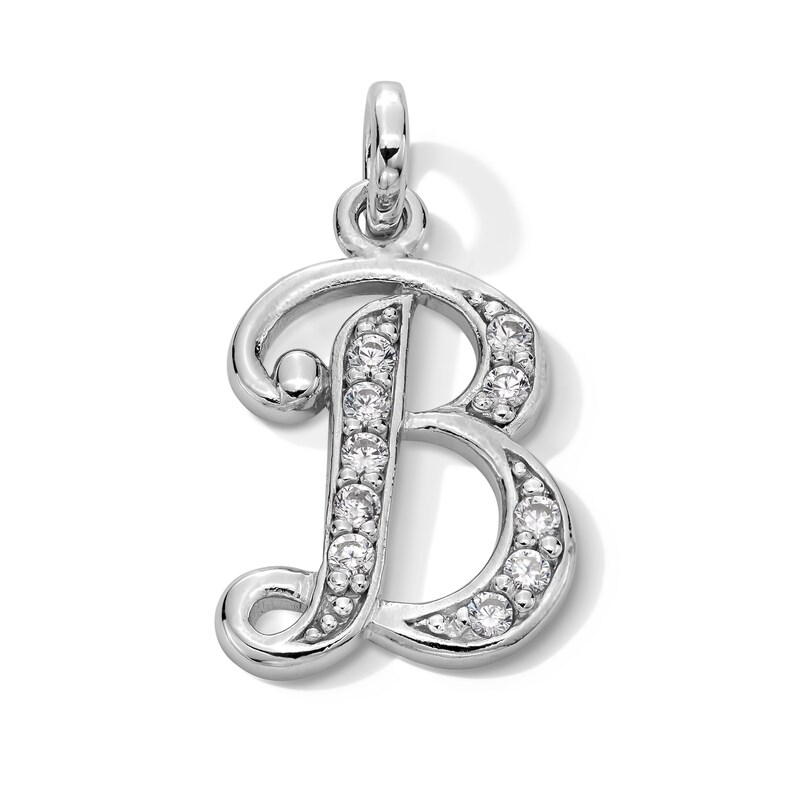 Cubic Zirconia Calligraphy Initial "B" Charm in Sterling Silver