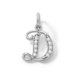 Cubic Zirconia Calligraphy Initial &quot;D&quot; Bracelet Charm in Sterling Silver