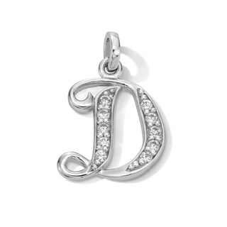 Cubic Zirconia Calligraphy Initial "D" Charm in Sterling Silver