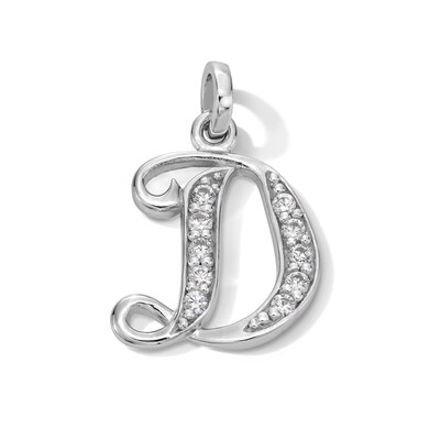 Cubic Zirconia Calligraphy Initial "D" Charm in Sterling Silver