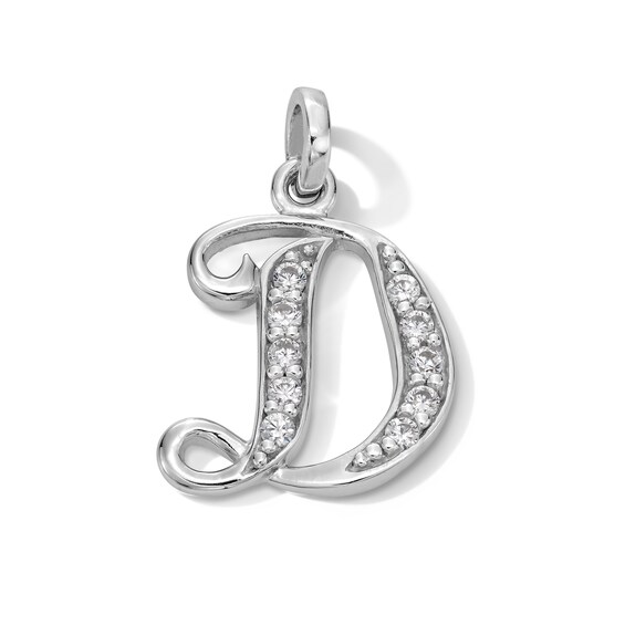 Cubic Zirconia Calligraphy Initial "D" Bracelet Charm in Sterling Silver
