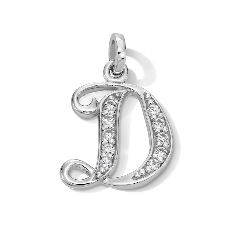 Cubic Zirconia Calligraphy Initial "D" Charm in Sterling Silver
