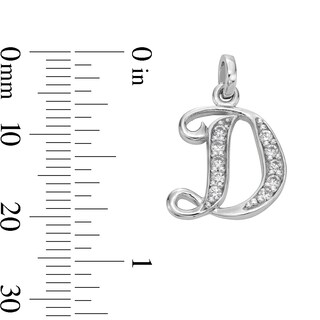 Cubic Zirconia Calligraphy Initial "D" Charm in Sterling Silver