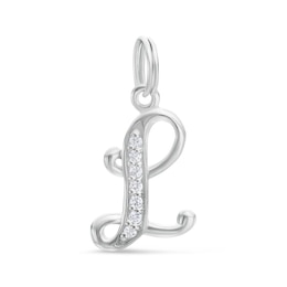 Cubic Zirconia Calligraphy Initial &quot;L&quot; Bracelet Charm in Sterling Silver