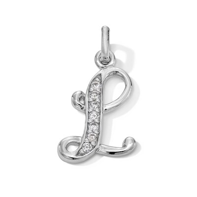 Cubic Zirconia Calligraphy Initial "L" Charm in Sterling Silver