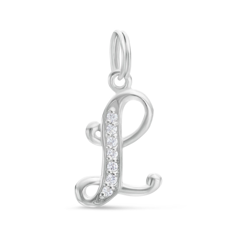 Cubic Zirconia Calligraphy Initial "L" Bracelet Charm in Sterling Silver