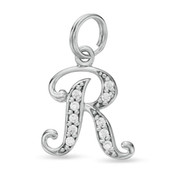 Cubic Zirconia Calligraphy Initial &quot;R&quot; Bracelet Charm in Sterling Silver