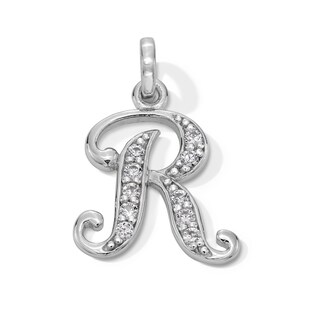 Cubic Zirconia Calligraphy Initial "R" Charm in Sterling Silver
