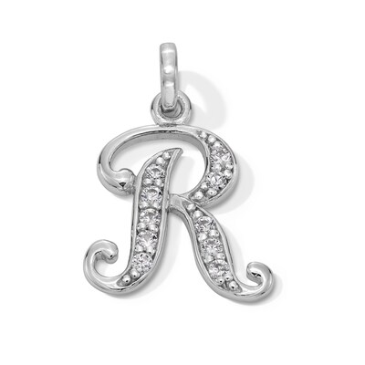 Cubic Zirconia Calligraphy Initial "R" Charm in Sterling Silver