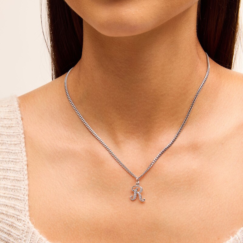 Main Image 2 of Cubic Zirconia Calligraphy Initial "R" Charm in Sterling Silver