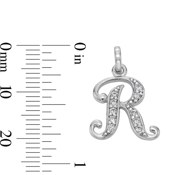 Cubic Zirconia Calligraphy Initial "R" Charm in Sterling Silver
