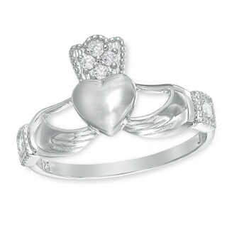 Cubic Zirconia Claddagh Ring in Sterling Silver