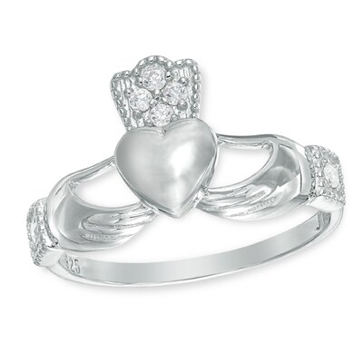 Cubic Zirconia Claddagh Ring in Sterling Silver
