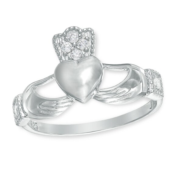 Cubic Zirconia Claddagh Ring in Sterling Silver