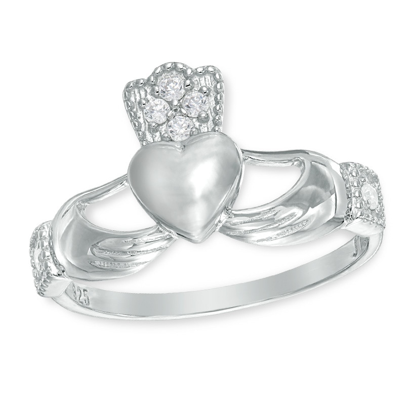 Cubic Zirconia Claddagh Ring in Sterling Silver - Size 7