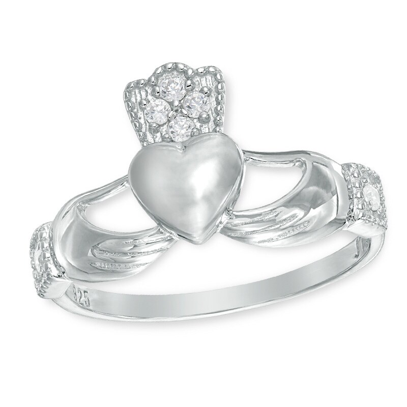 Cubic Zirconia Claddagh Ring in Sterling Silver