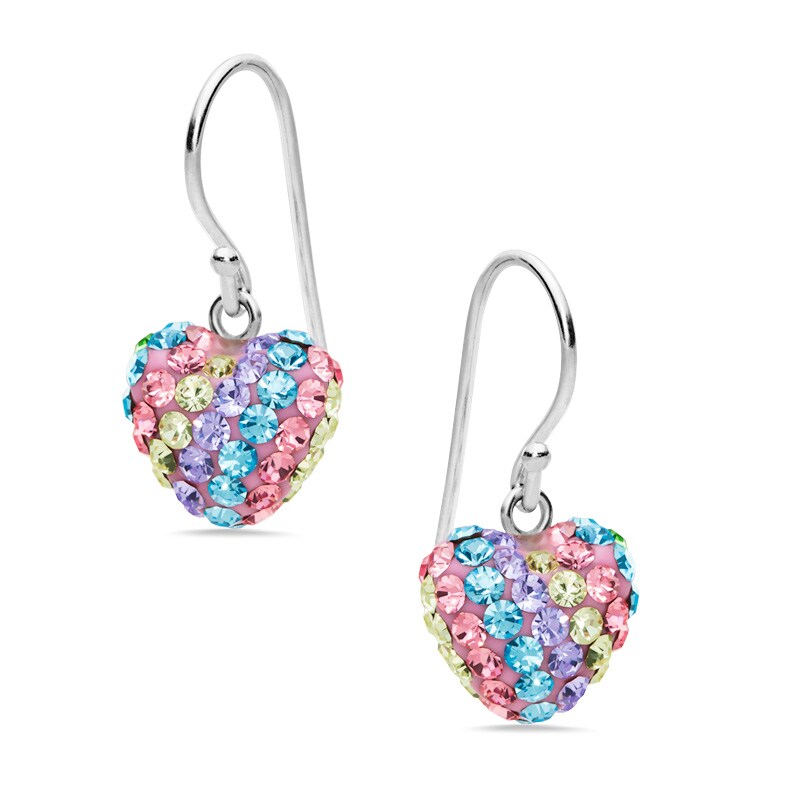 Main Image 1 of Multi-Color Crystal Heart Drop Earrings in Sterling Silver