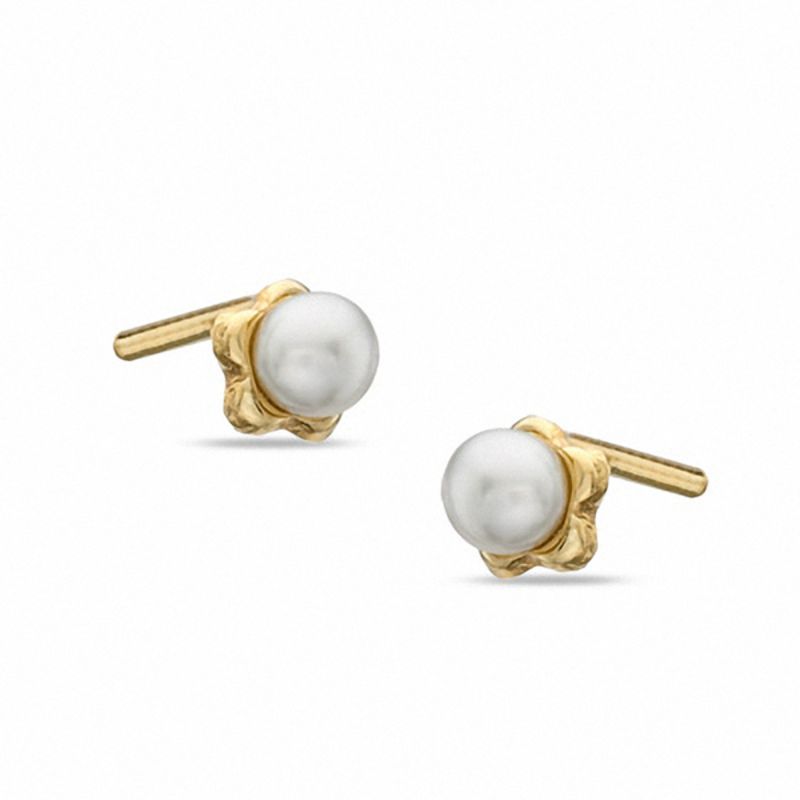 Child's 2.5mm Cultured Freshwater Pearl Flower Stud Earrings in 10K Gold