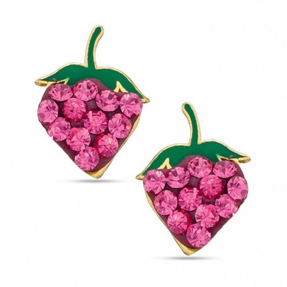 Pink Cubic Zirconia Strawberry Stud Earrings in 10K Gold
