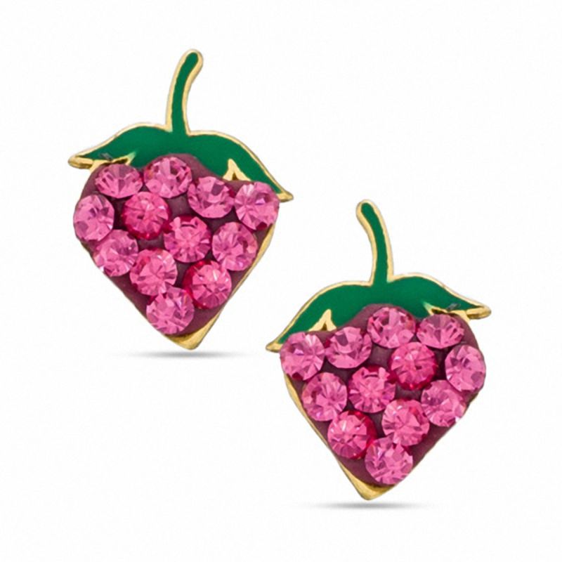 Main Image 1 of Pink Cubic Zirconia Strawberry Stud Earrings in 10K Gold