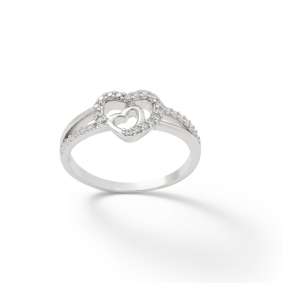 Cubic Zirconia Double Heart Split Shank Ring in Sterling Silver