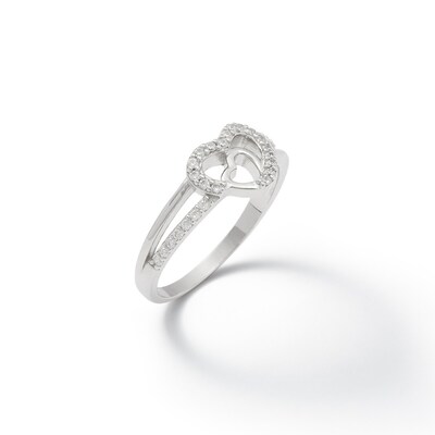 Solid Sterling Silver CZ Double Heart Split Shank Ring