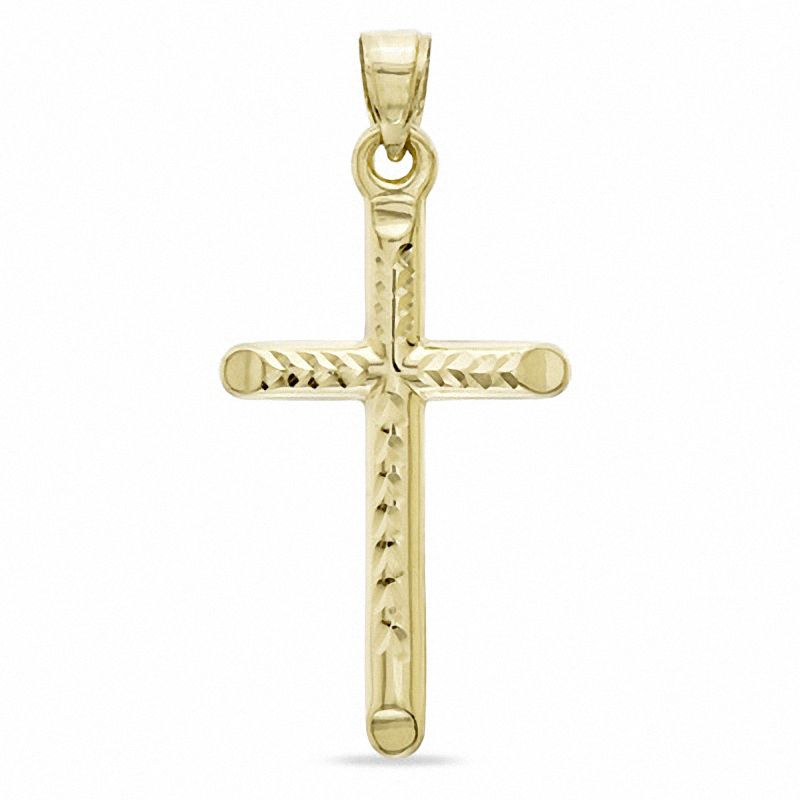 Main Image 1 of Medium Diamond-Cut Cross Charm in 10K Stamp Hollow Gold