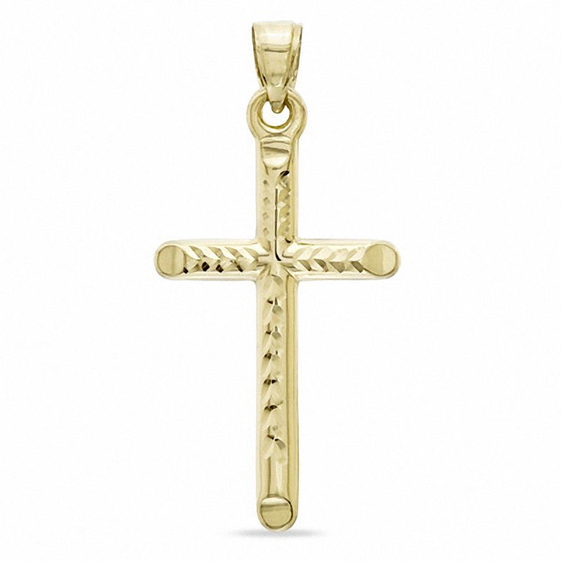 Medium Diamond-Cut Cross Charm in 10K Stamp Hollow Gold