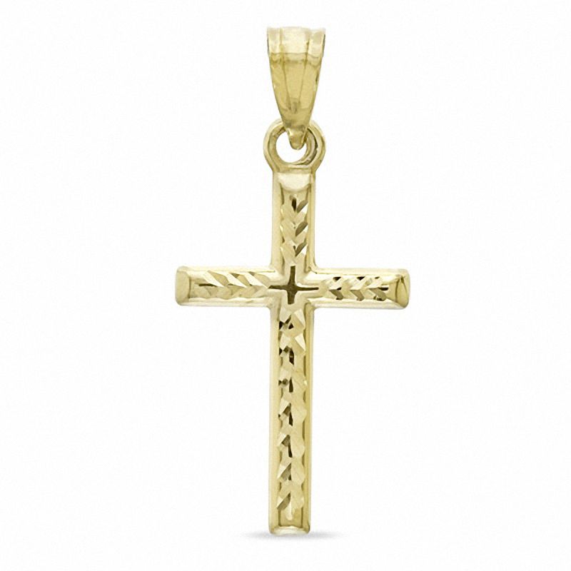 Small Diamond-Cut Cross Charm in 10K Stamp Hollow Gold