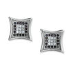 Black and White Cubic Zirconia Concave Square Stud Earrings in Sterling Silver