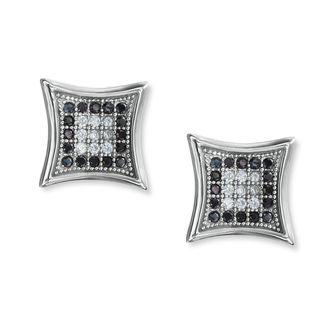 Black and White Cubic Zirconia Concave Square Stud Earrings in Sterling Silver