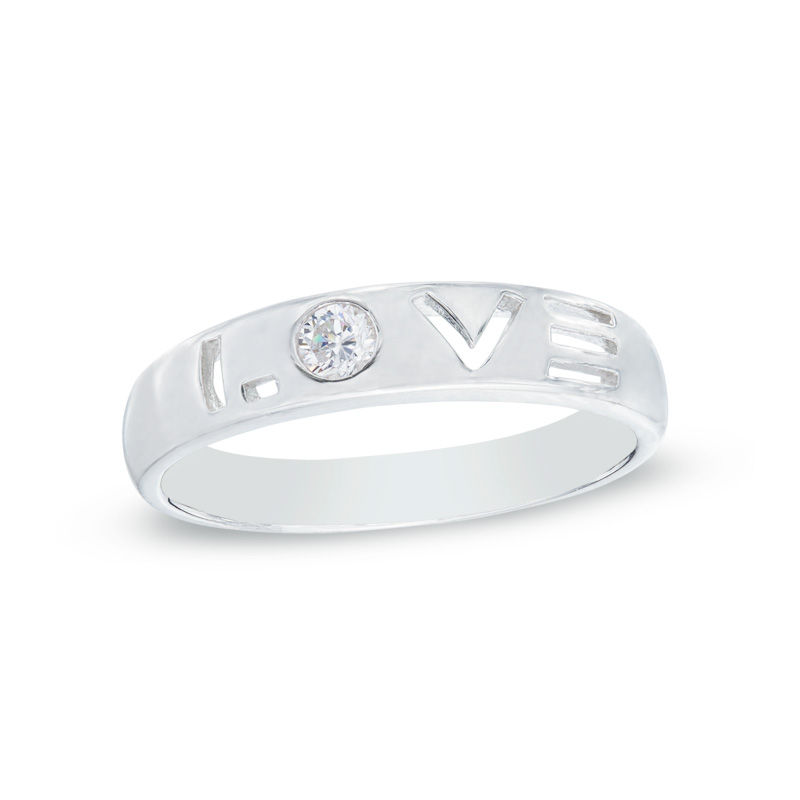 Cubic Zirconia "LOVE" Band in Sterling Silver - Size 6