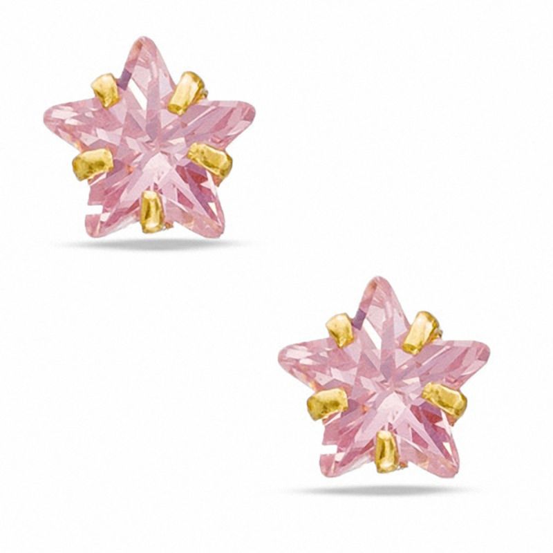 5mm Star-Shaped Pink Cubic Zirconia Stud Earrings in 10K Gold
