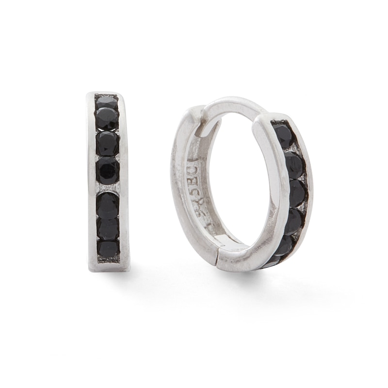 Main Image 1 of Black Cubic Zirconia Huggie Hoop Earrings in Sterling Silver with Black Rhodium