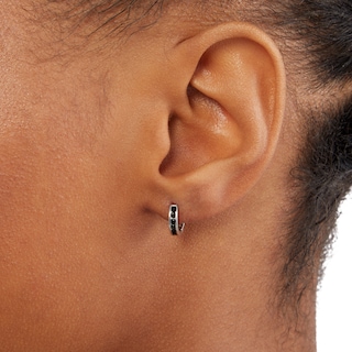 Black Cubic Zirconia Huggie Hoop Earrings in Sterling Silver with Black Rhodium